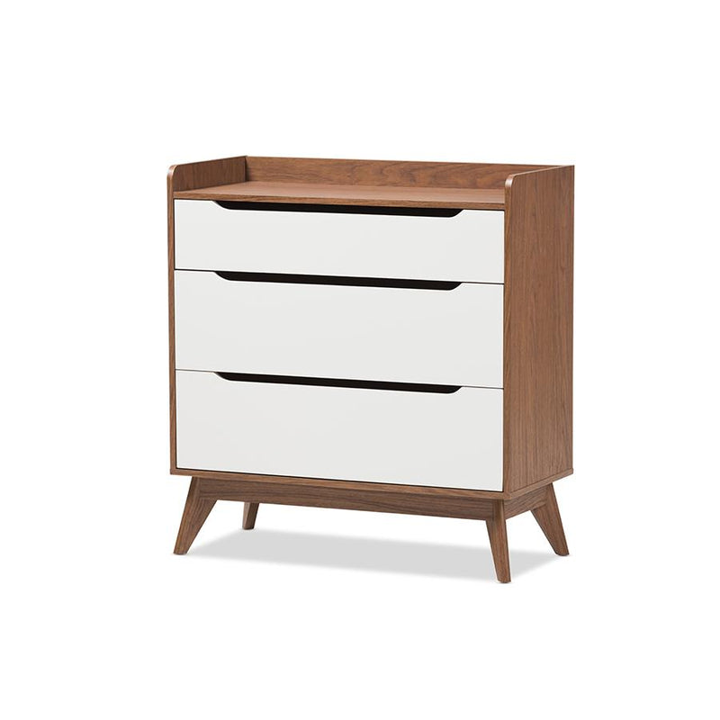 Brighton Mid-Century Modern White and Walnut Wood 3-Drawer Storage Chest