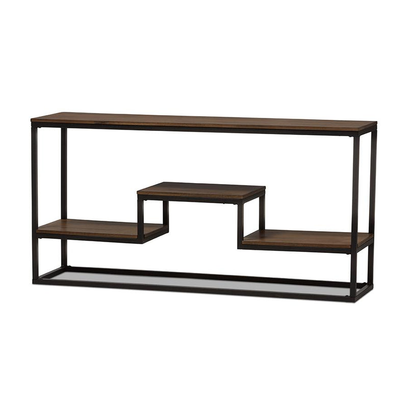 Antique Black Textured Finished Metal Distressed Wood Console Table