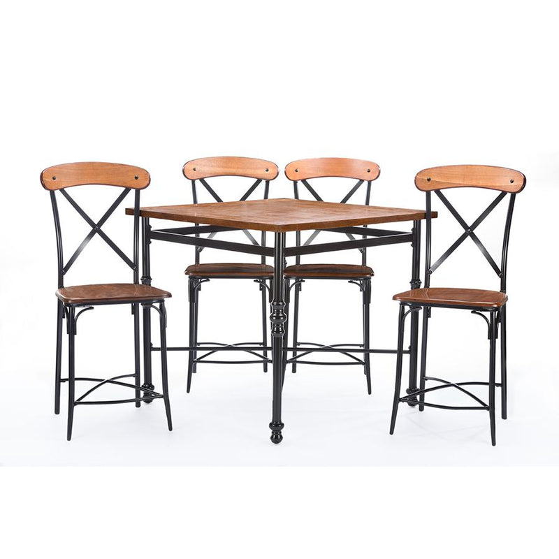 Baxton Studio Broxburn Light Brown Wood & Metal 5-Piece Pub Set