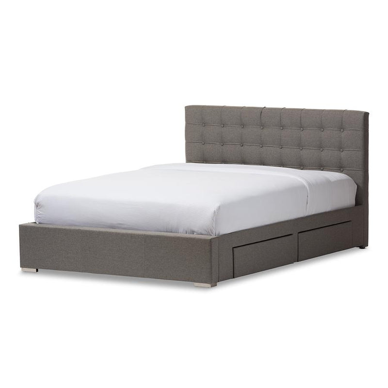 King Size Grey Fabric 4-drawer Storage Platform Bed