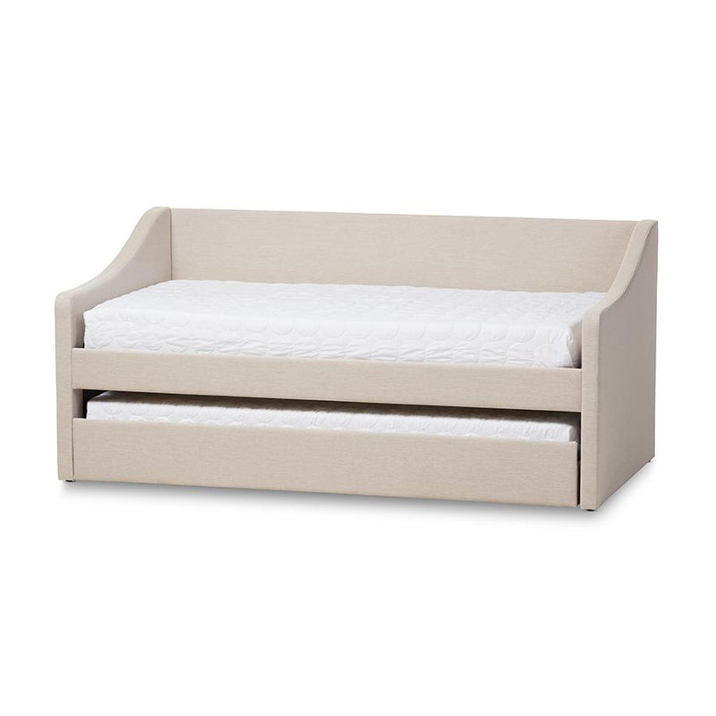 Beige Fabric Upholstered Daybed with Guest Trundle Bed