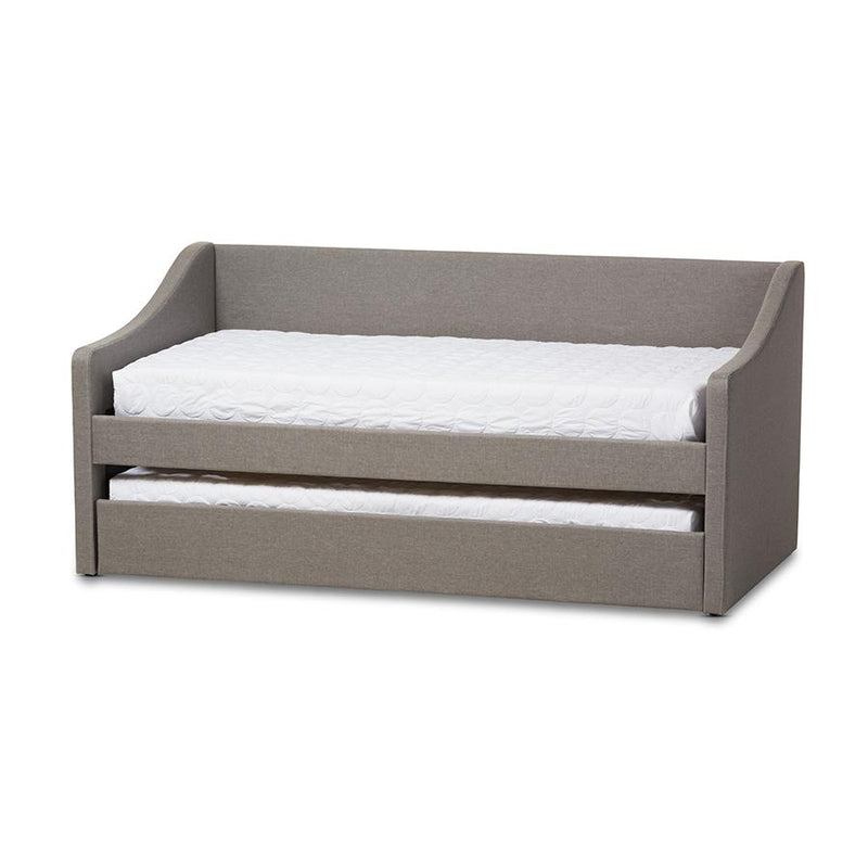 Grey Fabric Upholstered Daybed with Guest Trundle Bed