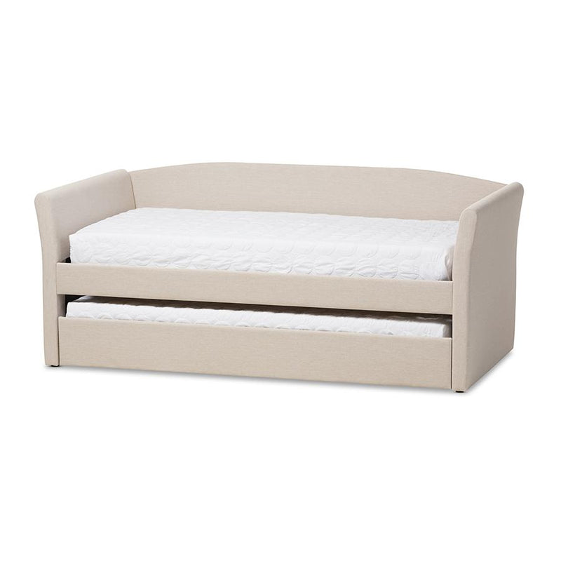 Beige Fabric Upholstered Daybed with Guest Trundle Bed