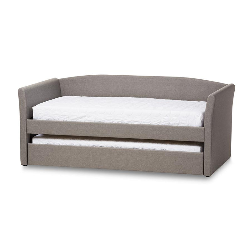 Grey Fabric Upholstered Daybed with Guest Trundle Bed