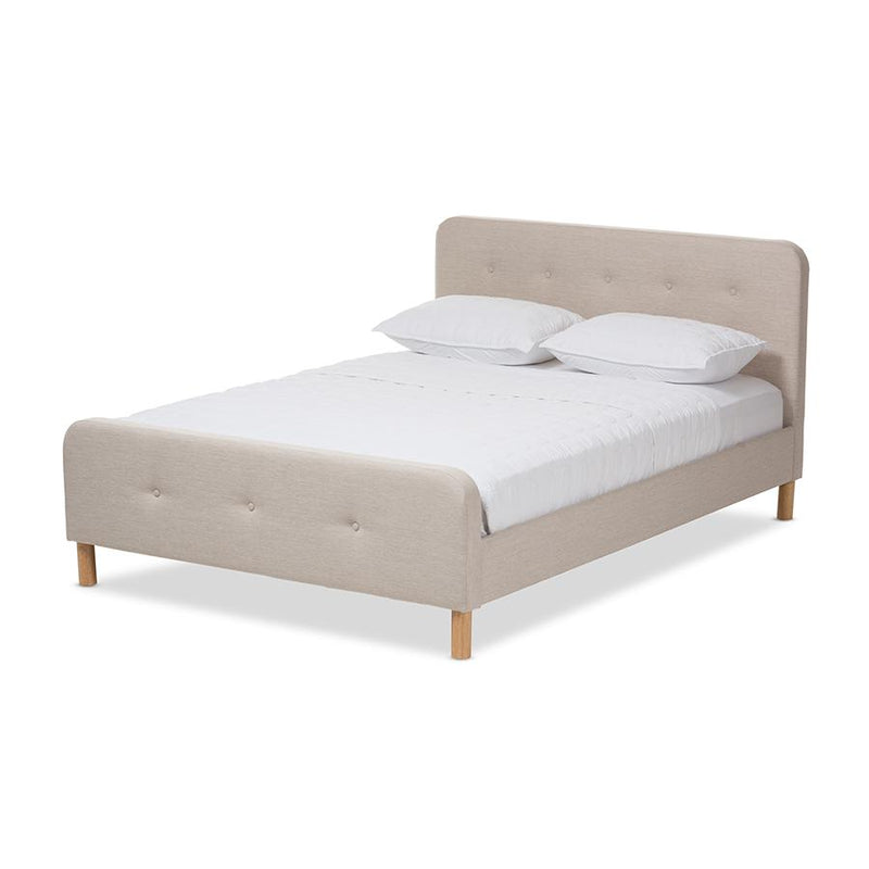 Samson Mid-Century Light Beige Fabric Upholstered Full Size Platform Bed