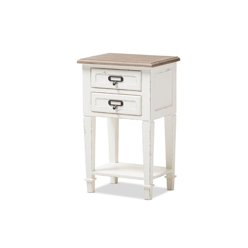 Weathered Oak and White Wash Distressed Finish Wood Nightstand