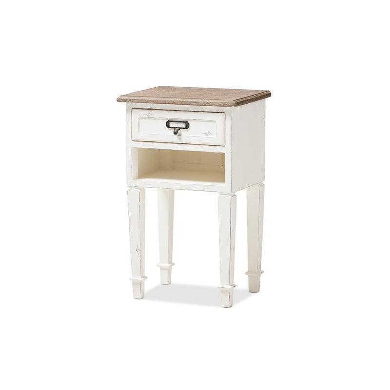 Weathered Oak and White Wash Distressed Finish Wood Nightstand