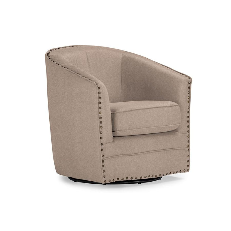 Classic Retro Beige Fabric Upholstered Swivel Tub Chair