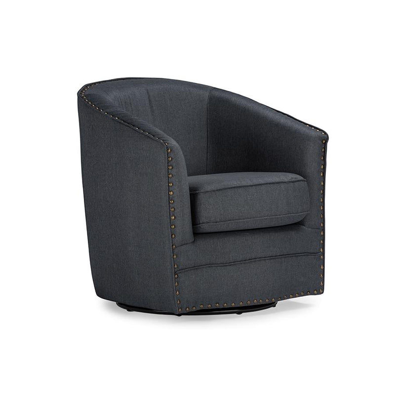 Classic Retro Grey Fabric Upholstered Swivel Tub Chair