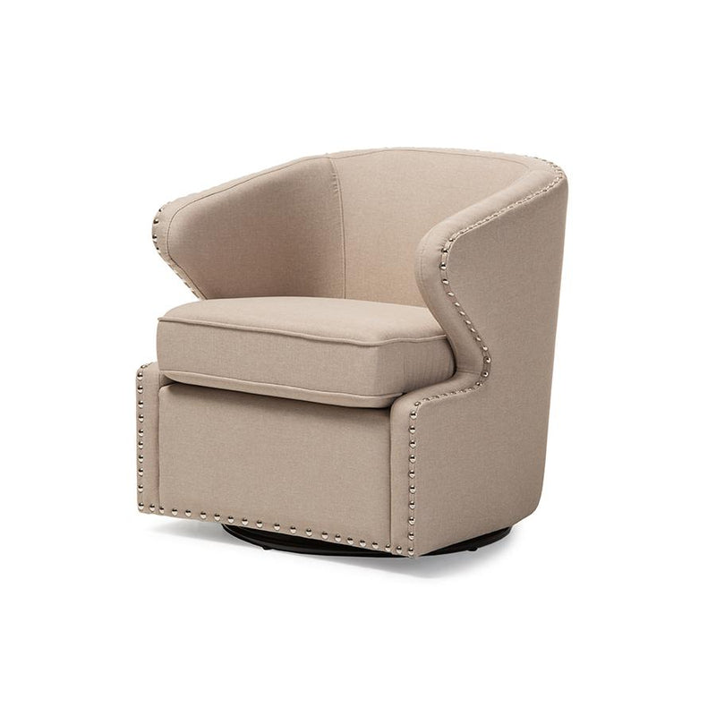 Baxton Studio Finley Mid-century Modern Beige Fabric Upholstered Swivel Armchair