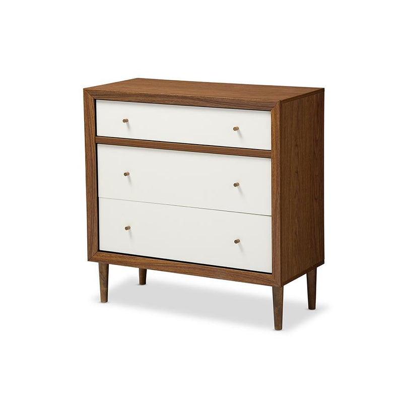 Scandinavian Style White and Walnut Wood 3-drawer Chest