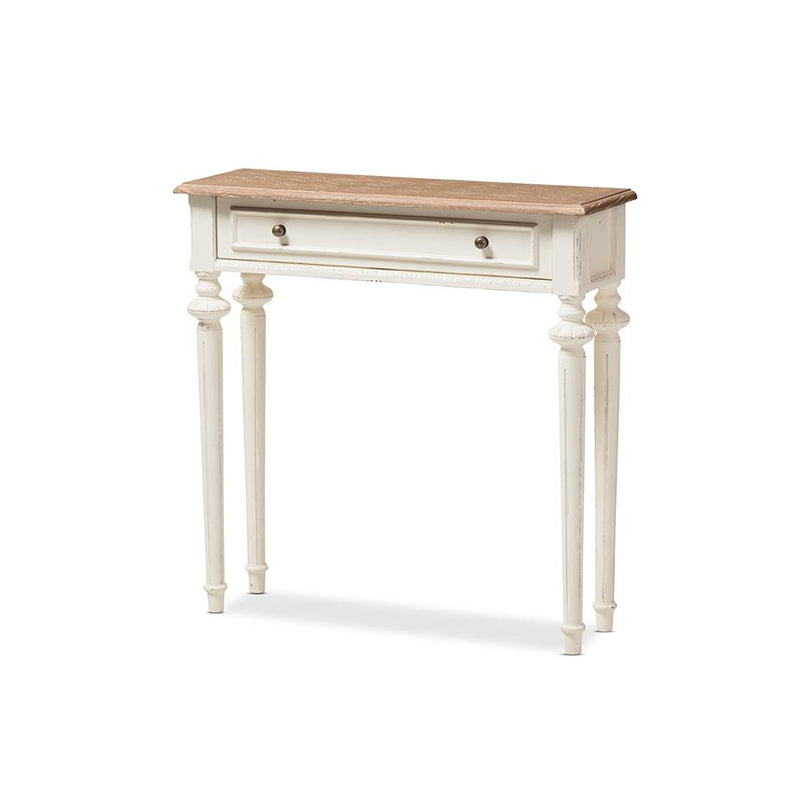 Weathered Oak and White Wash Distressed Finish Wood Two-Tone Console Table