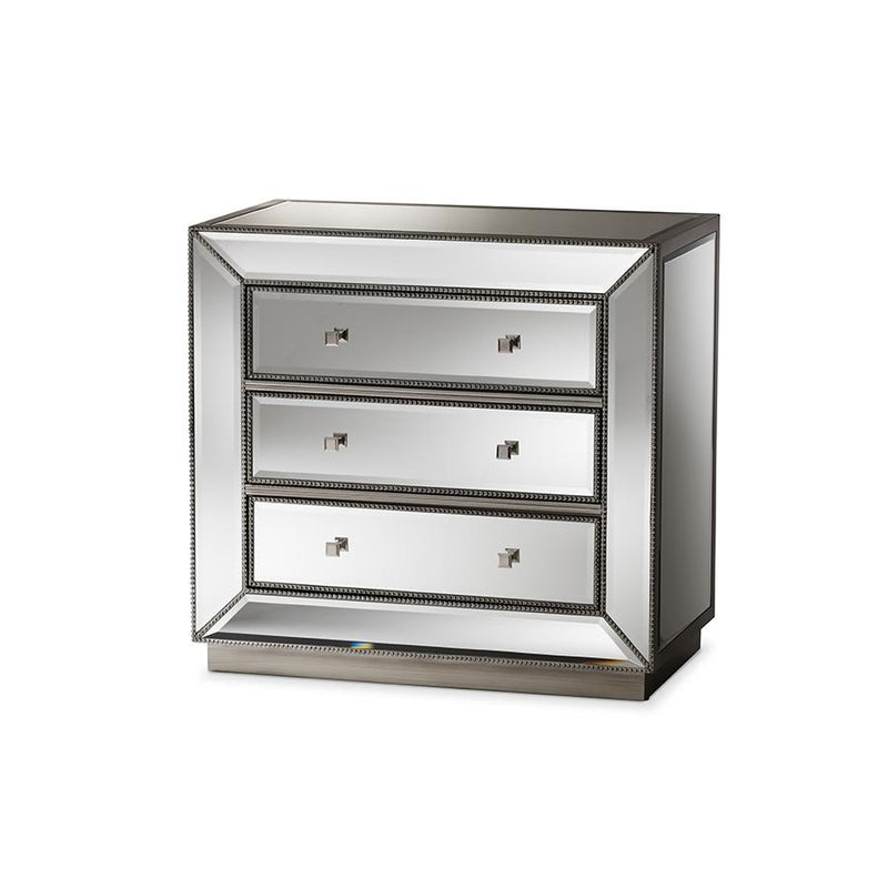 Baxton Studio Edeline Hollywood Regency Glamour Style Mirrored 3-Drawer Cabinet