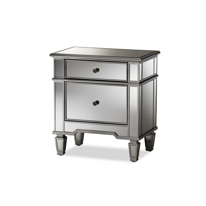 Baxton Studio Sussie Hollywood Regency Glamour Style Mirrored 2-Drawer End Table