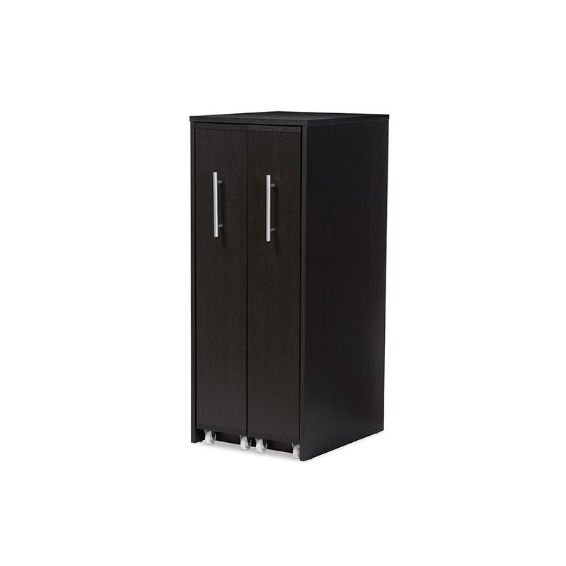 Lindo Dark Brown Wood Bookcase with Two Pulled-out Doors Shelving Cabinet