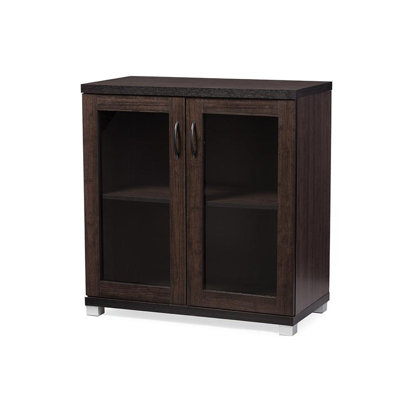 Dark Brown Sideboard Storage Cabinet with Glass Doors