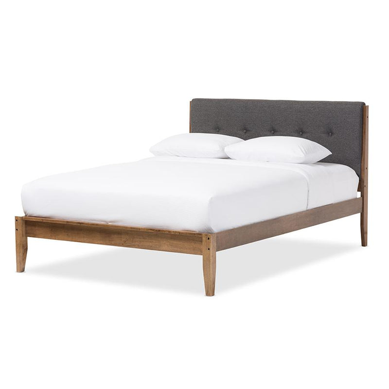 Leyton Mid-Century Modern Grey Fabric Upholstered King Size Platform Bed