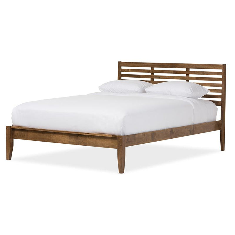 Daylan Mid-Century Modern Solid Walnut Wood Slatted Queen Size Platform Bed