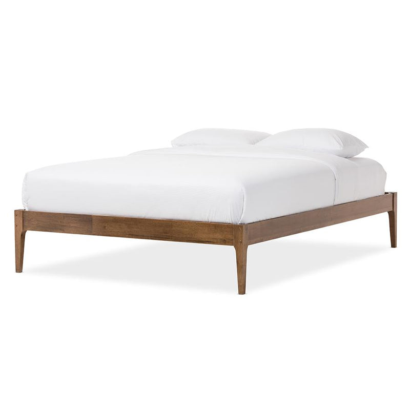 Bentley Mid-Century Modern Walnut Finishing Solid Wood Queen Size Bed Frame