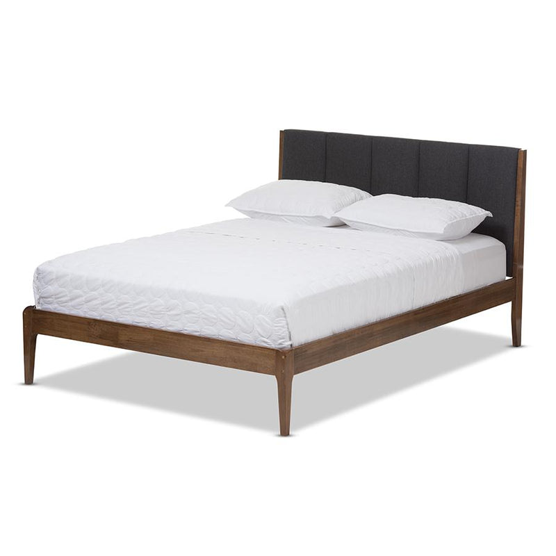 Medium Brown Finish Wood Queen Size Platform Bed