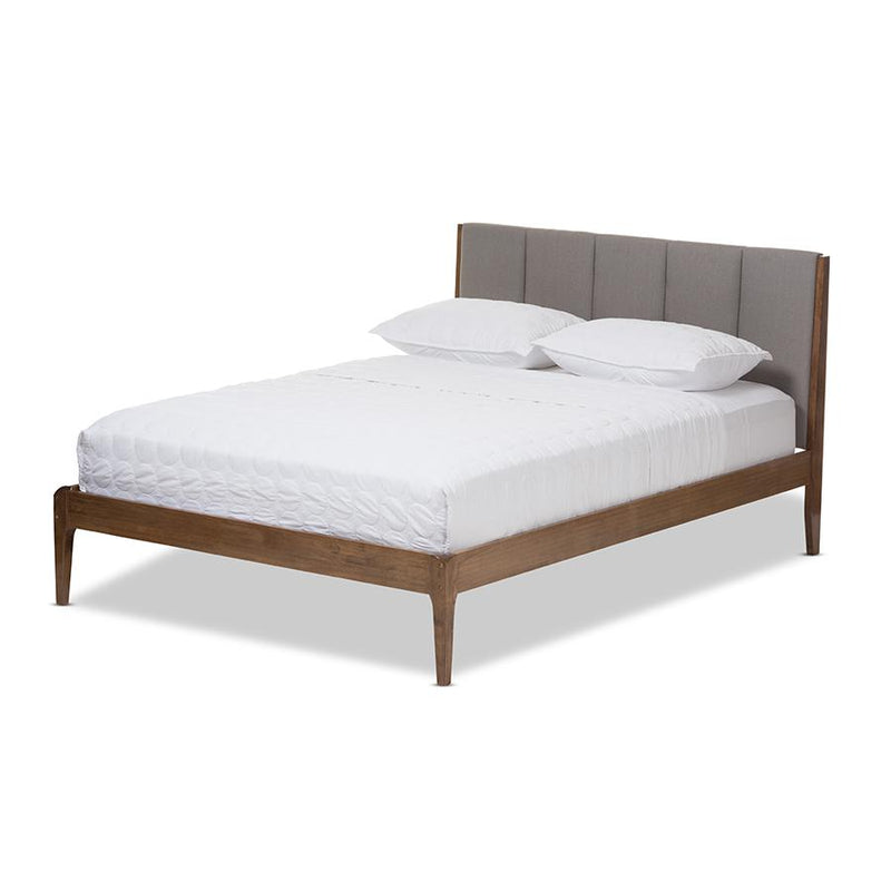 Medium Brown Finish Wood Queen Size Platform Bed