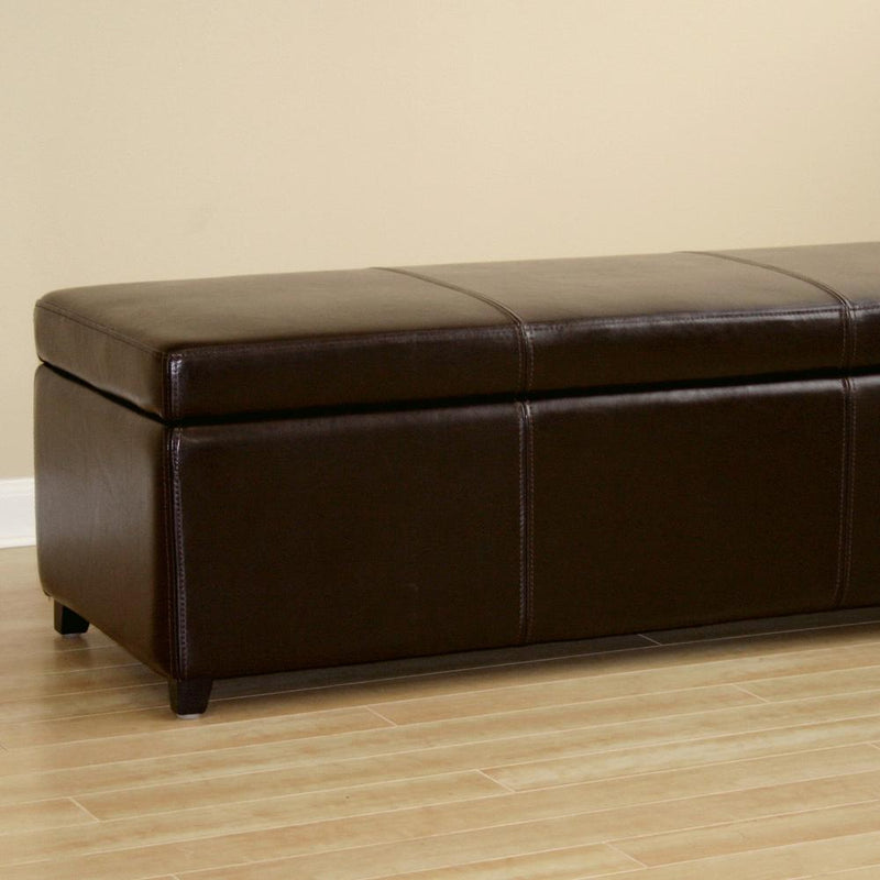 Baxton Studio Dark Brown Faux Leather Storage Bench Ottoman with Stitching