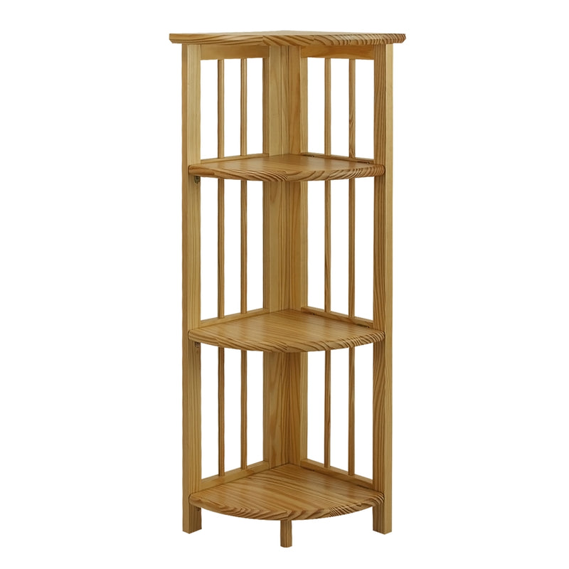 4-Shelf Corner Folding Bookcase-Natural