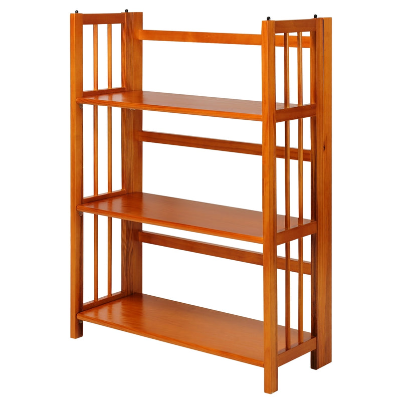 3-Shelf Folding Stackable Bookcase 27.5  Wide-Honey Oak