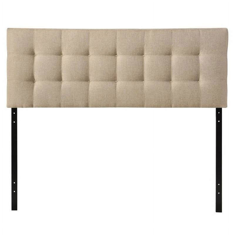 Queen size Modern Beige Tan Taupe Fabric Tufted Upholstered Headboard