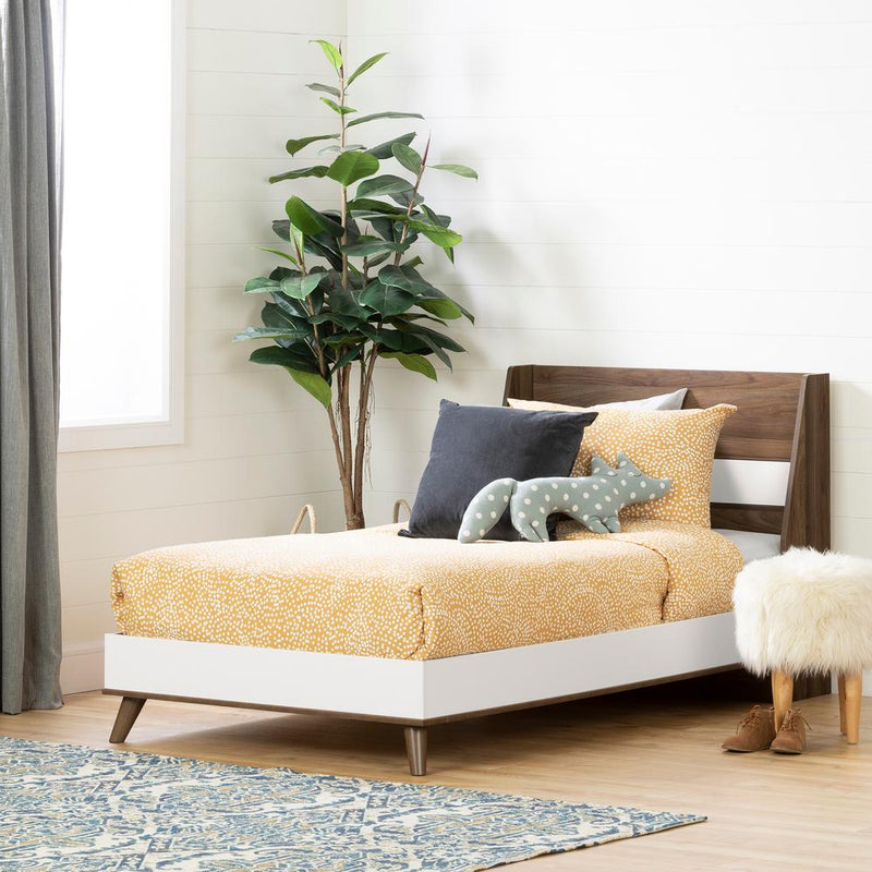 Yodi Complete Bed, Natural Walnut and Pure White, W40.5 x D76.75 x H35.75