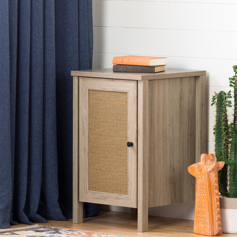 Balka Nightstand, Rustic Oak and Faux Printed Rattan