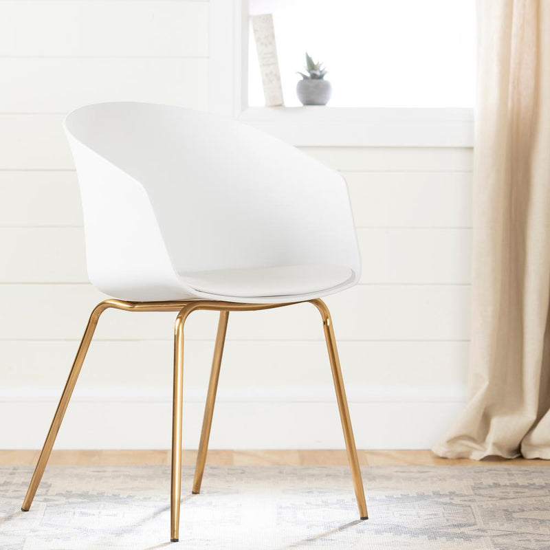 Flam Chair with Metal Legs, White and Gold