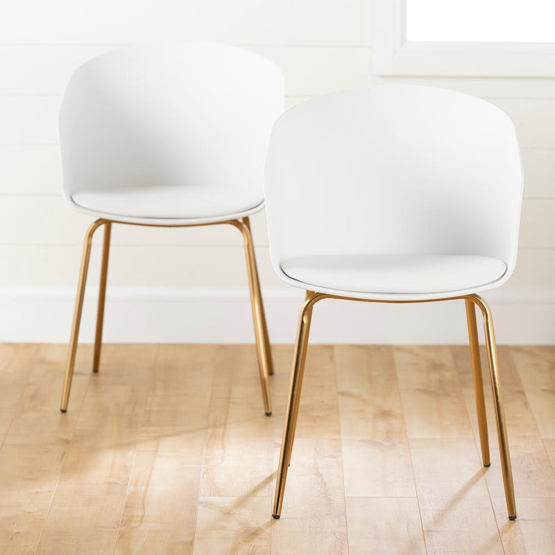 Flam Dining Chairs - Set of 2, White and Gold