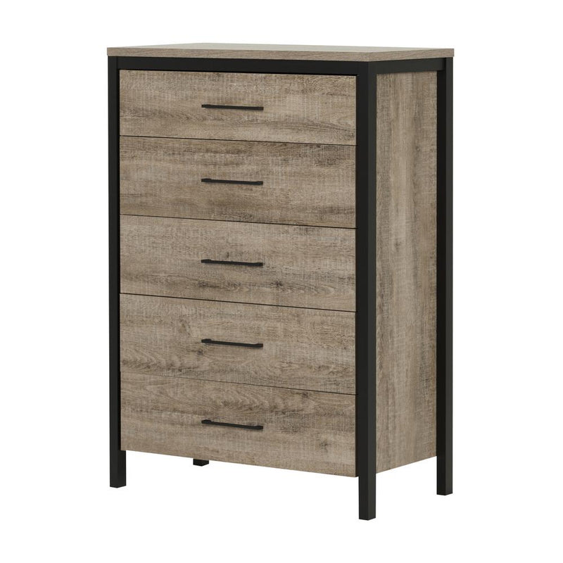 Munich 5-Drawer Chest, Weathered Oak and Matte Black