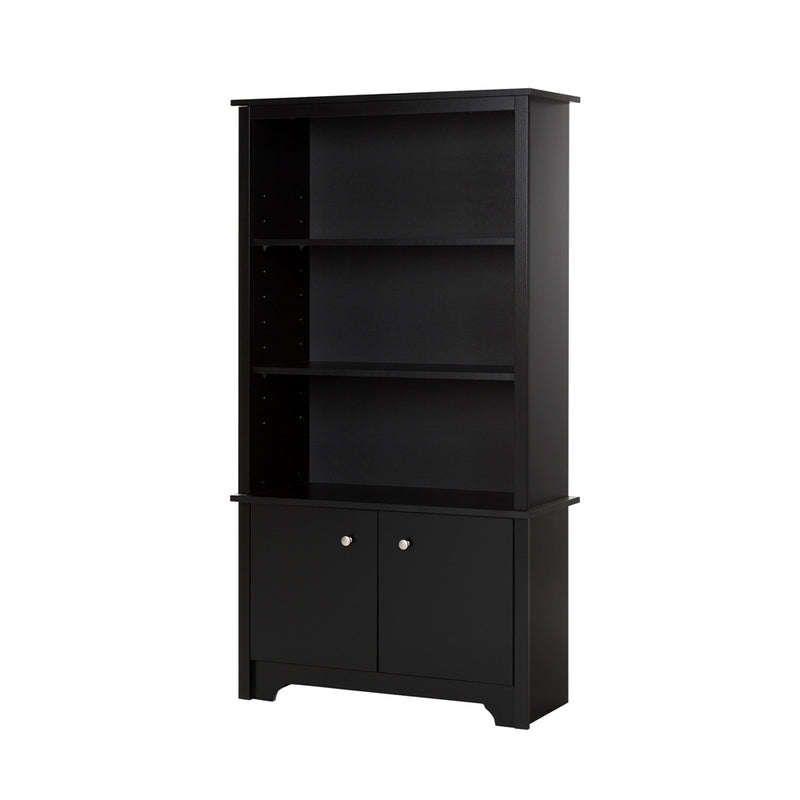 South Shore Vito 3-Shelf Bookcase with Doors, Pure Black