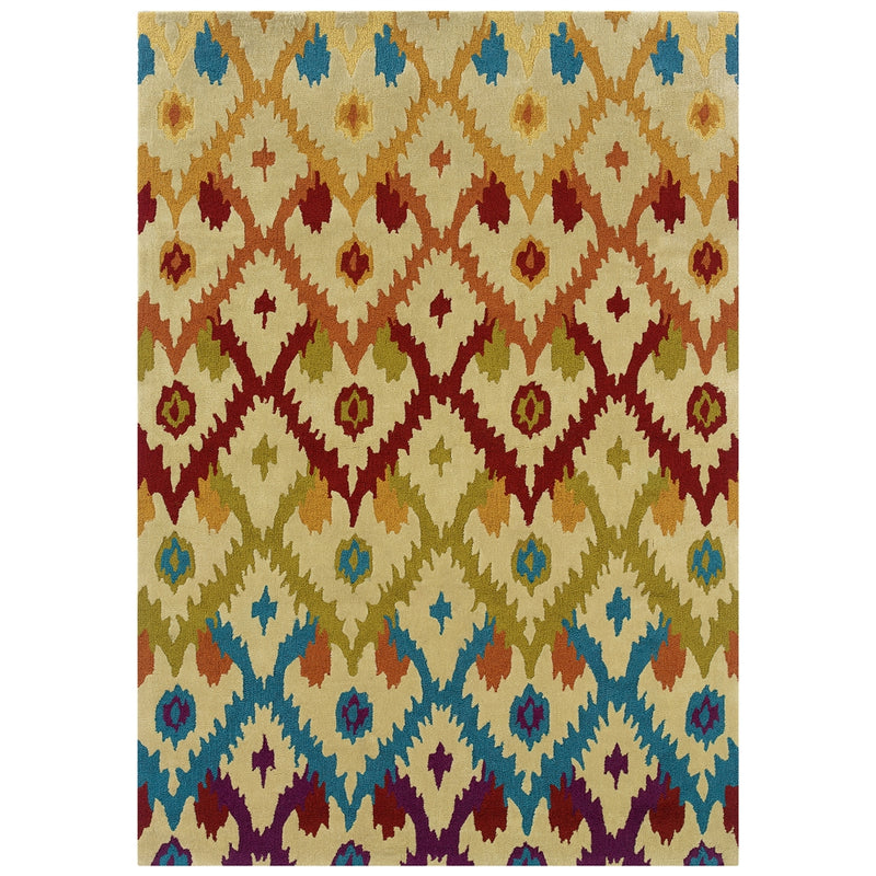 Trio Ikat Sand & Teal 5x7, Rug