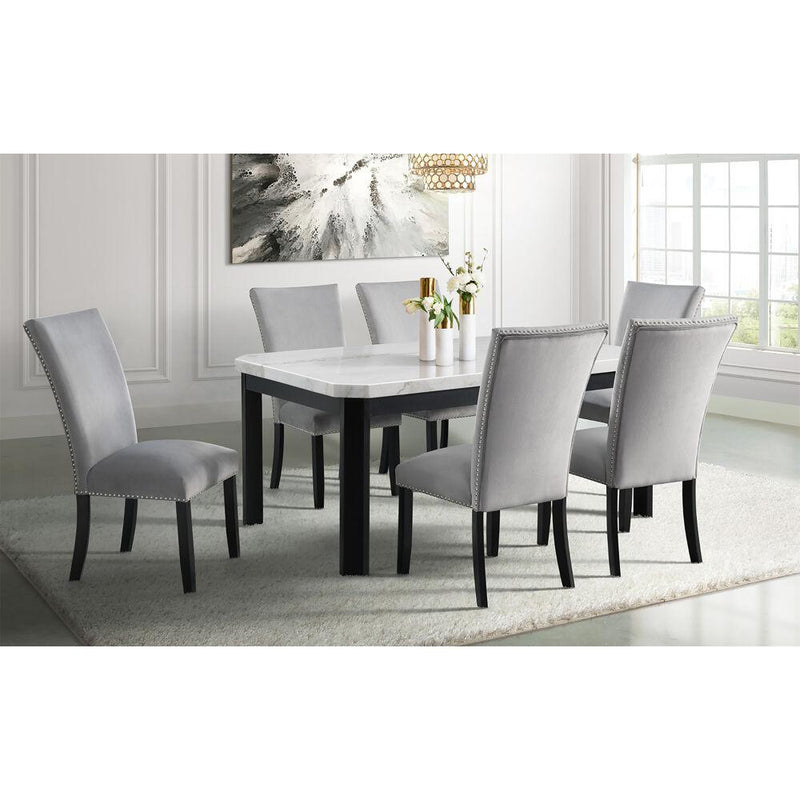 Solano Dining 7PC Dining Set: Table, 6 Fabric Side Chairs