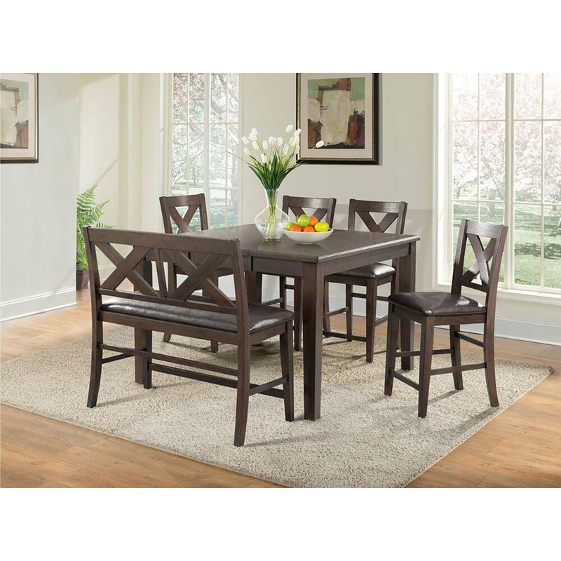 Huntington 6PC Dining Set:Table, Faux Lthr Bench, 4 Faux Lthr Side Chair