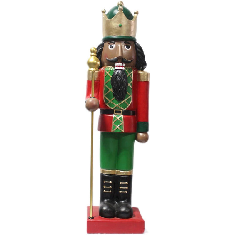 32" African American Nutcracker Holding Staff - Unlit