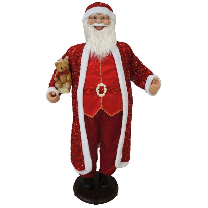 58" Santa in Red Sequin Outfit w/ Gifts, Dancing/Music