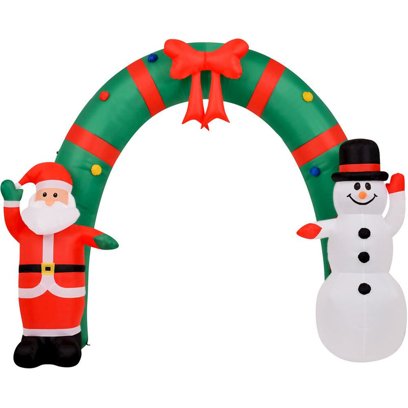 8ft Inflatable Candycane Arch w/ Santa & Snowman, with Lights