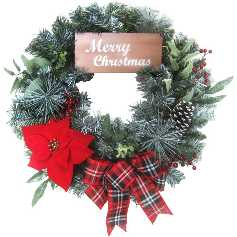 24" Poinsettia/Red Berry/Pinecone w/ Sign Wreath on PVC