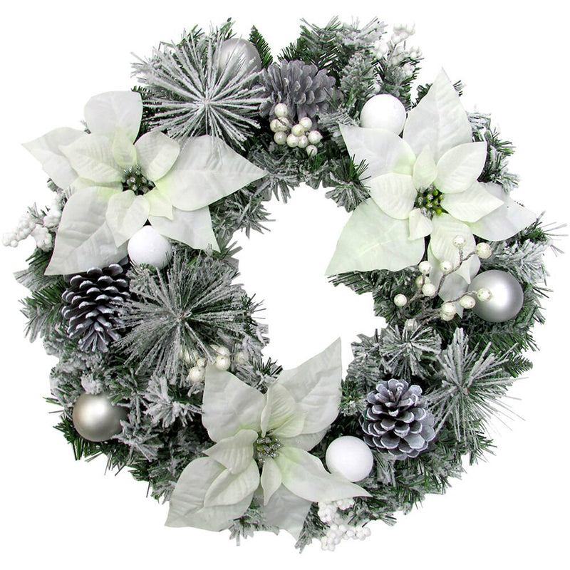 24" Velvet Poinsettia/Ball/Pinecone Wreath on PVC