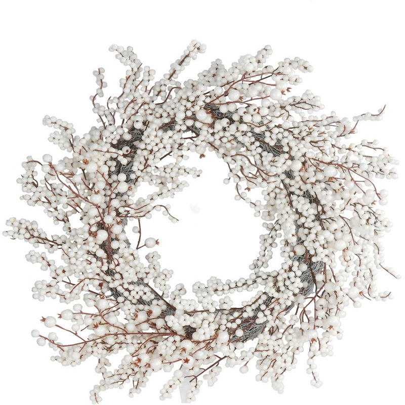 24" White Berry Wreath on Grapevine