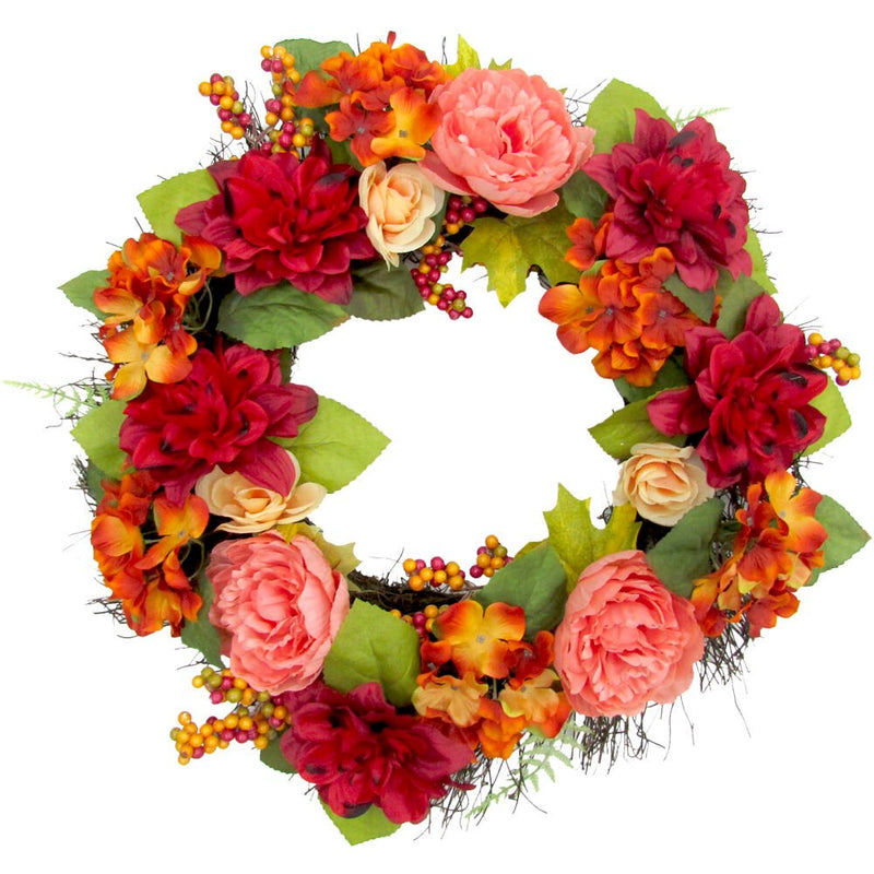 FHF 24" Dahlia and Peony Wreath on Spiral Vine