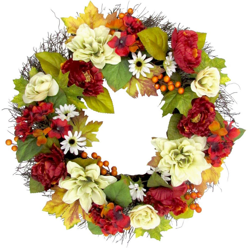 FHF 24" Peony/Hydrangea/Dahlia Wreath on Spiral Vine