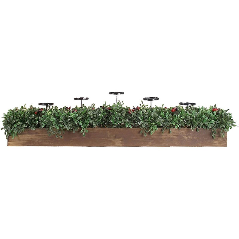 42" Boxwood 5X Candle Holder Centerpiece in Wood Box