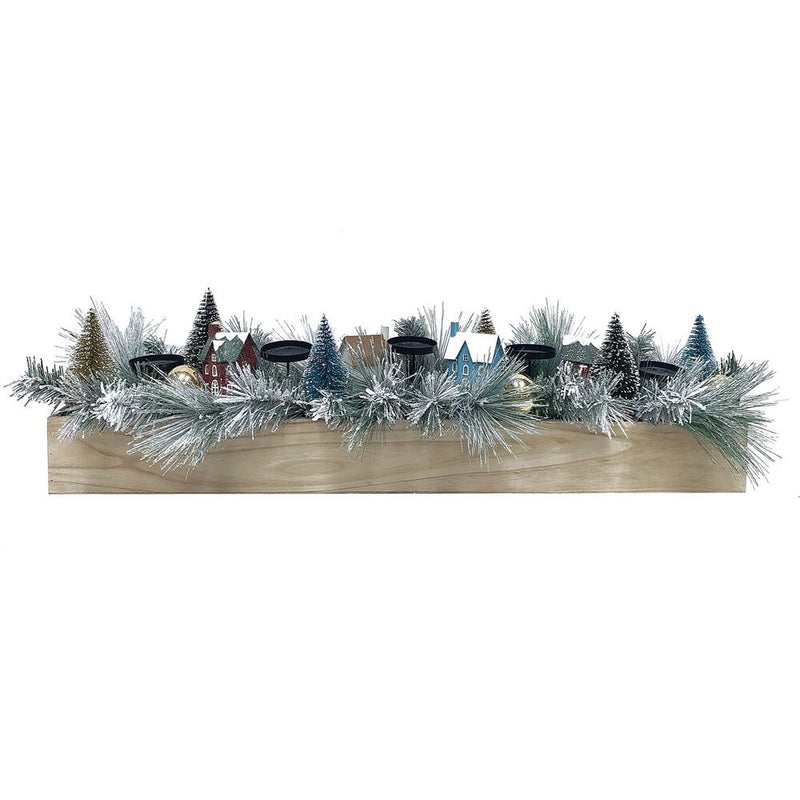 FHF 42" Christmas Ball/Glitter Brush Tree/House, 5X Pillar Holder