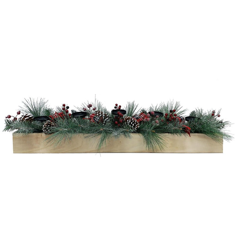 FHF 42" Christmas Pinecone/Red Berry Mixed Pine, 5X Candle Holder