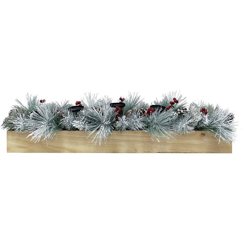 FHF 42" Christmas Red Berry/White Flocked Pine, 5X Candle Holder